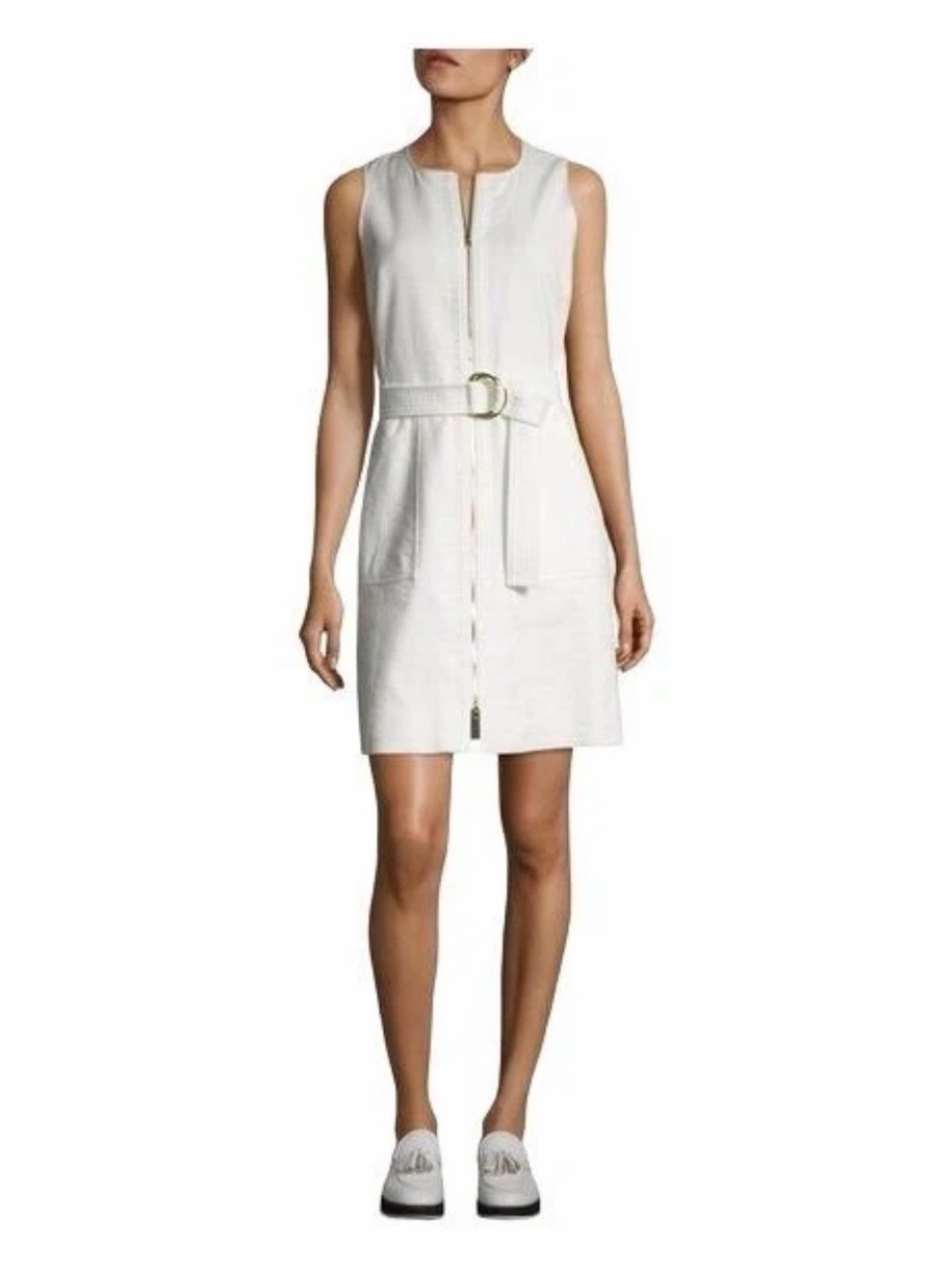 Diane Von Furstenberg White Cream Cotton Linen Sleeveless Dress Pockets Size 6 - Picture 4 of 16